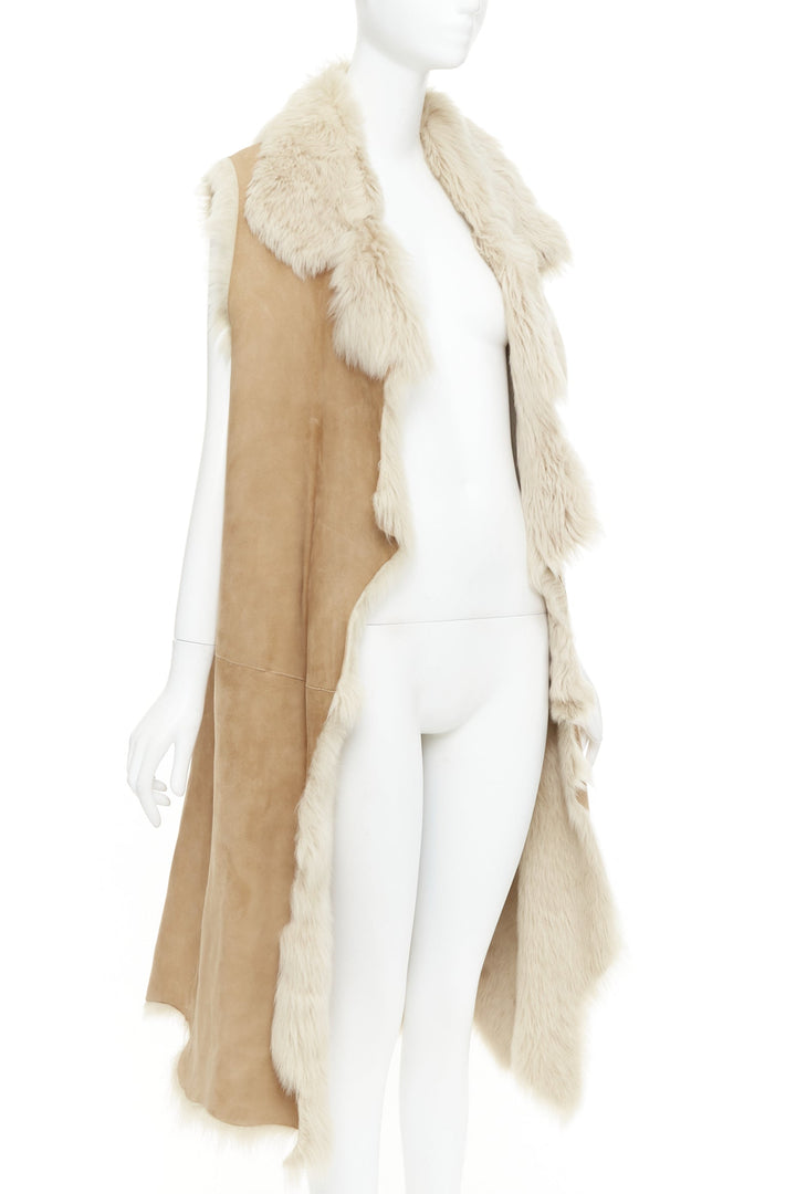MICHAEL KORS COLLECTION Runway brown fur lined suede leather vest coat