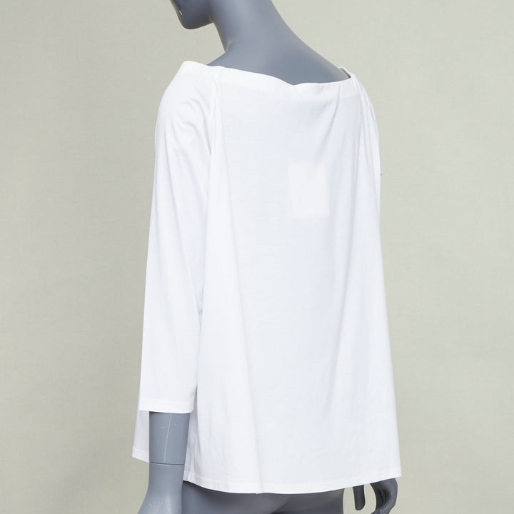 THE ROW Pepper white cotton stand up tape lined bateau neck crop sleeves top XS