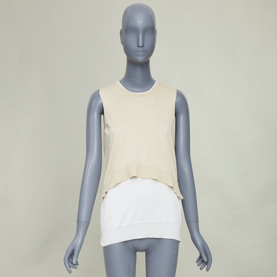 OLD CELINE Phoebe Philo beige silk cotton crew neck dual layer sweater vest M