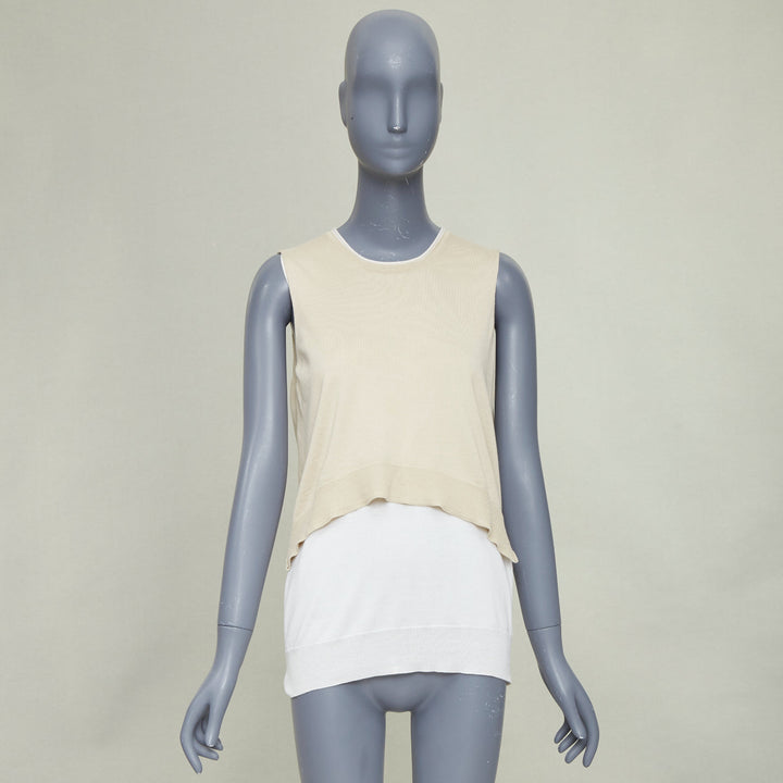 OLD CELINE Phoebe Philo beige silk cotton crew neck dual layer sweater vest M