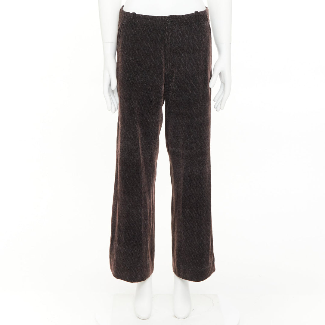 GIORGIO ARMANI dark brown grey velvet textured  wide leg cropped pants IT46 S