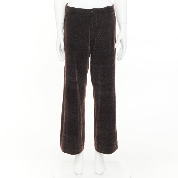 GIORGIO ARMANI dark brown grey velvet textured  wide leg cropped pants IT46 S