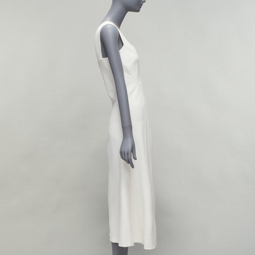 VICTORIA BECKHAM white asymmetric straps bias cut A-line knee dress UK8 S