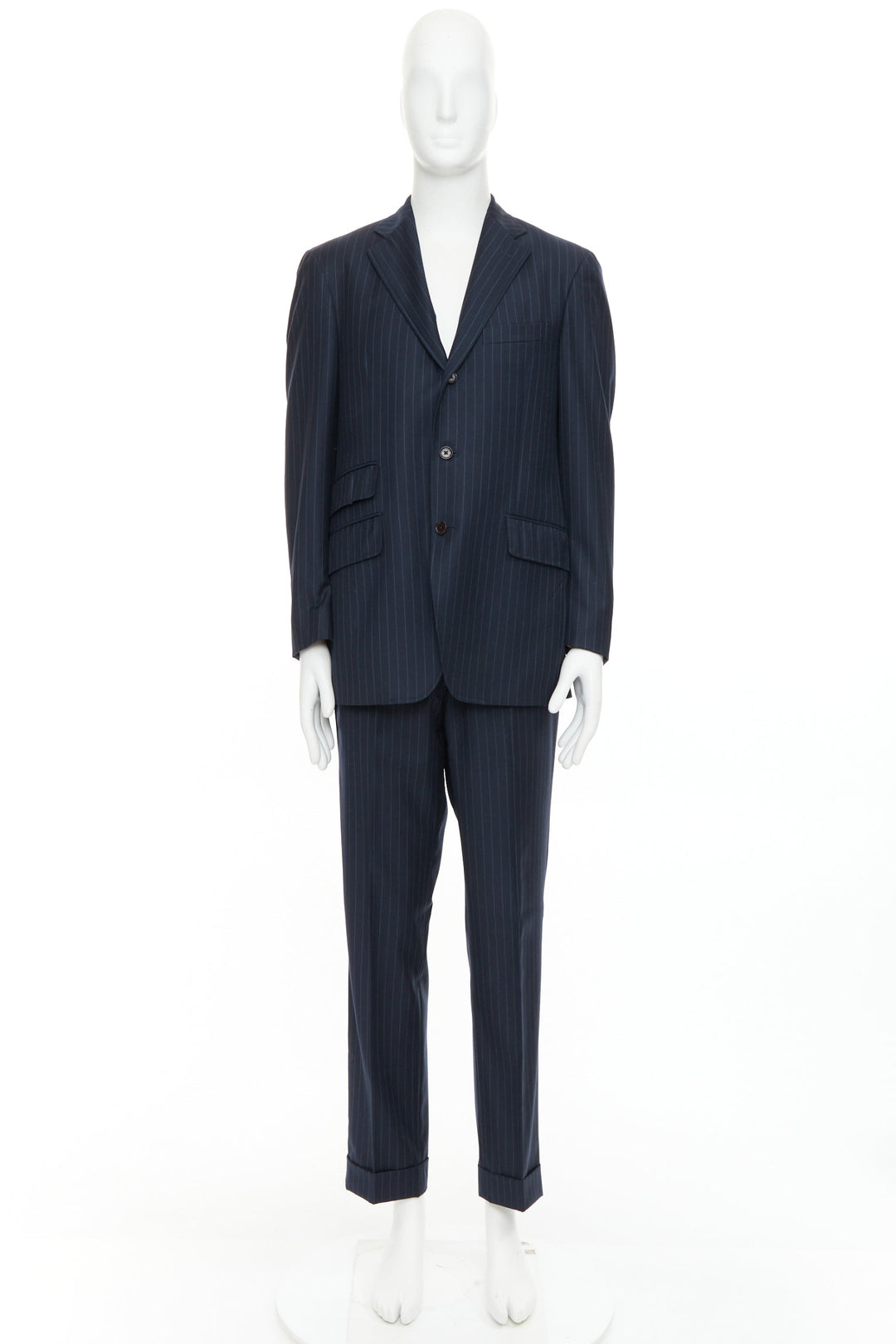 ETRO navy pinstripe 100% wool single breasted cropped blazer jacket IT50 L