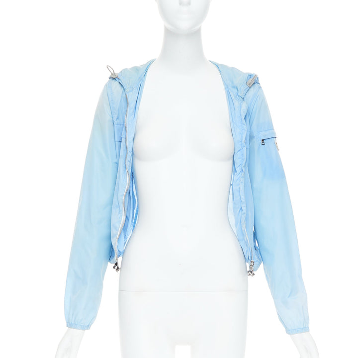 PRADA 29H135 sky blue nylon white logo arm cropped jacket IT40 S