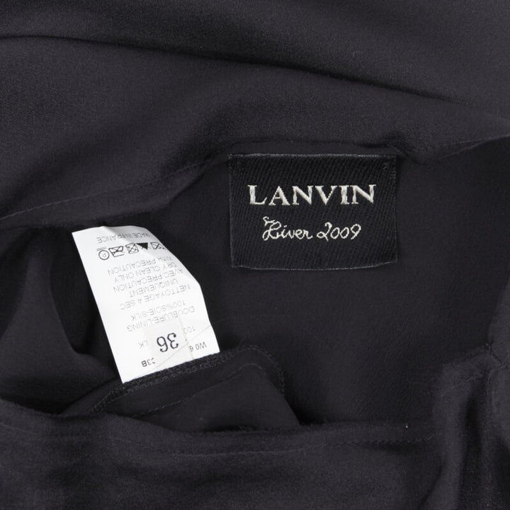 LANVIN ALBER ELBAZ 2009 black silk lurex gold cut out cap sleeve top FR36 XS