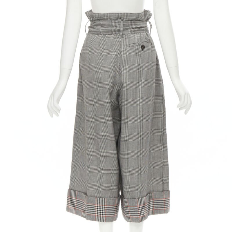 ALEXANDER MCQUEEN grey checked wool paperbag waist cuffed pants IT40 S