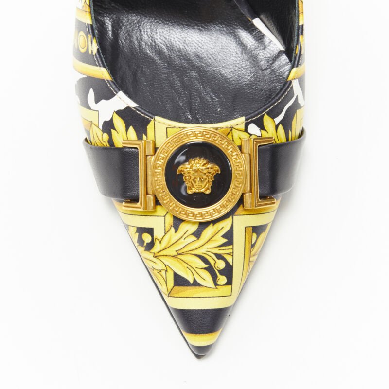 VERSACE Savage Wild Barocco gold white Medusa strap pointy leather heel EU40