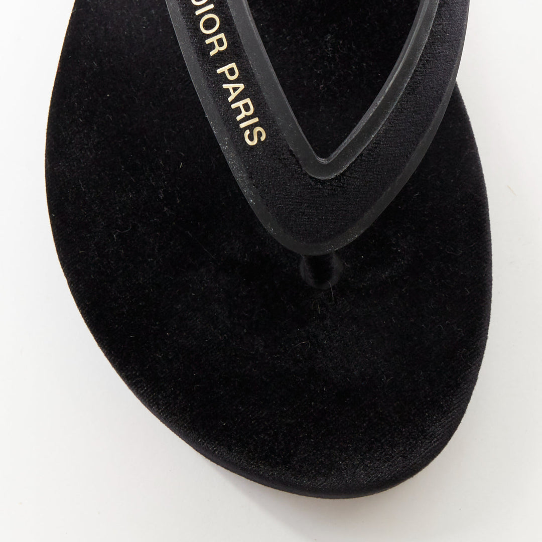 CHRISTIAN DIOR 2023 Diorsea black velvet gold letter platform thong sandals EU37