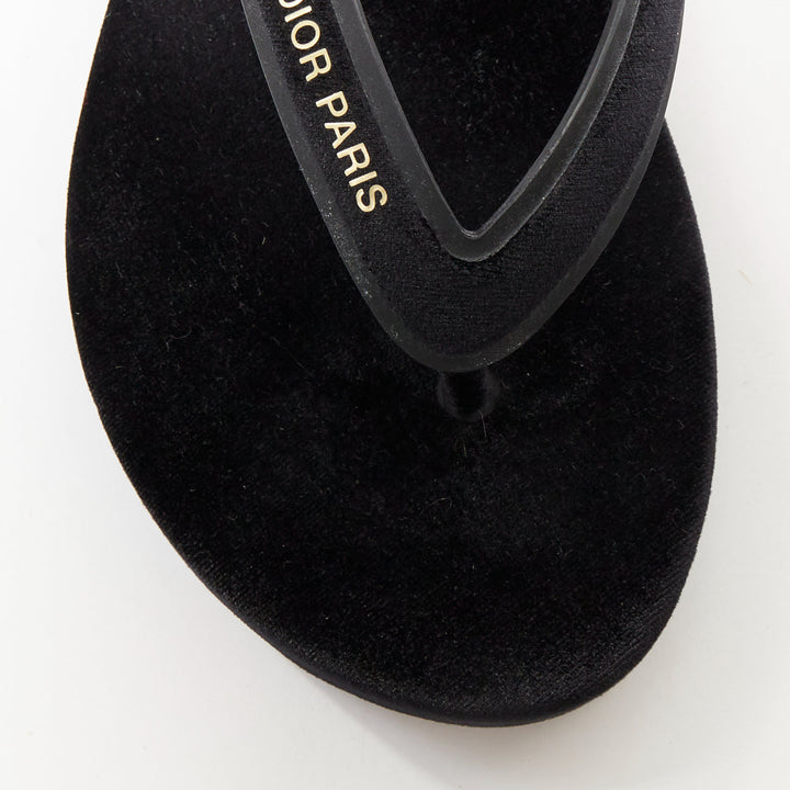 CHRISTIAN DIOR 2023 Diorsea black velvet gold letter platform thong sandals EU37