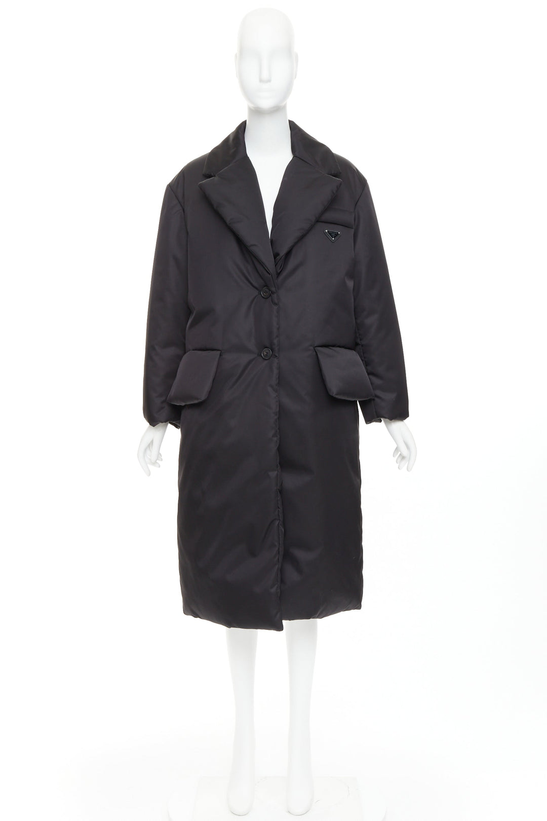 PRADA 2022 Re-Nylon black silver logo flap pocket technical puffer coat IT36 XXS