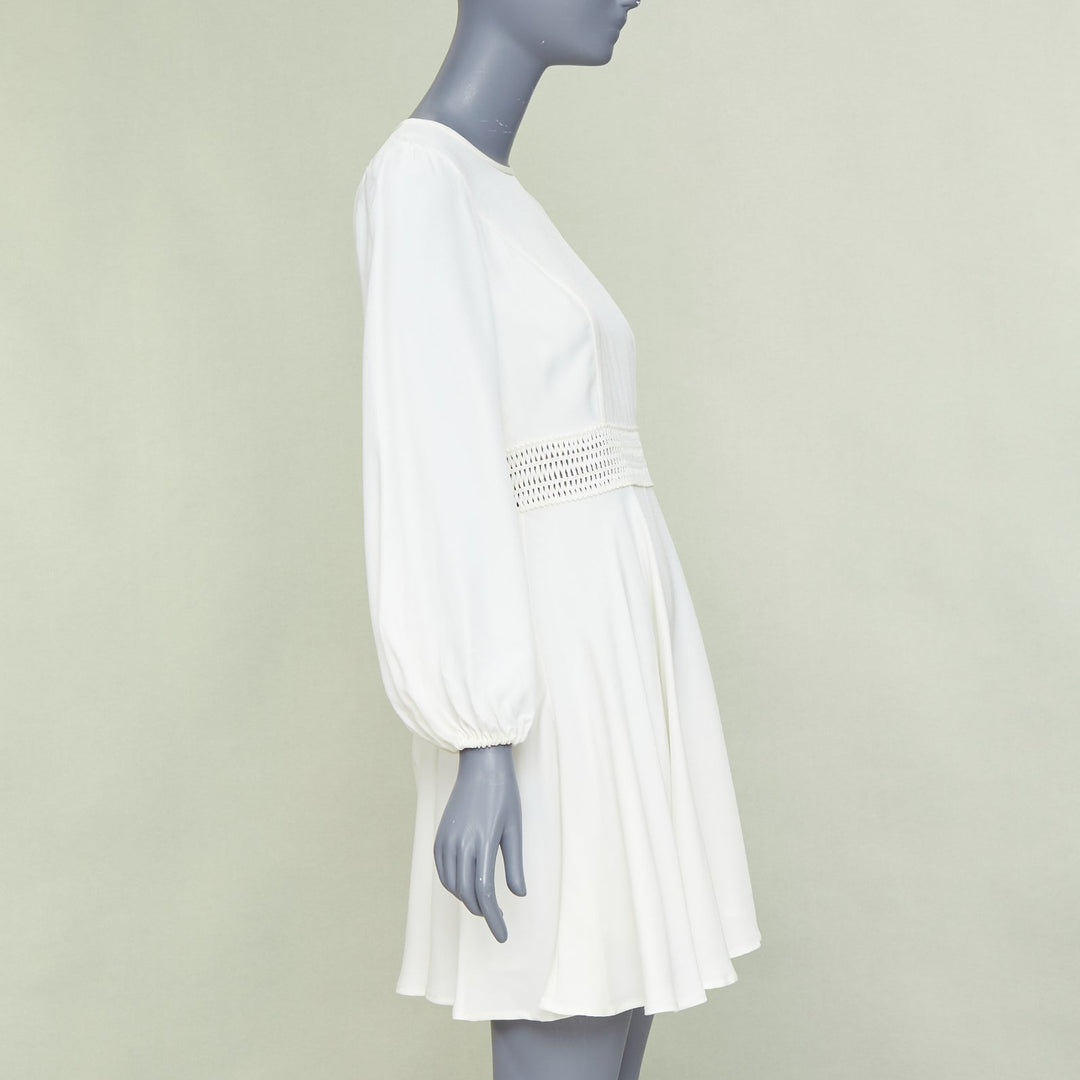 ZIMMERMANN off white viscose lattice waistband puff sleeve peasant dress Sz.1 S