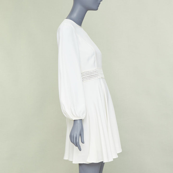 ZIMMERMANN off white viscose lattice waistband puff sleeve peasant dress Sz.1 S