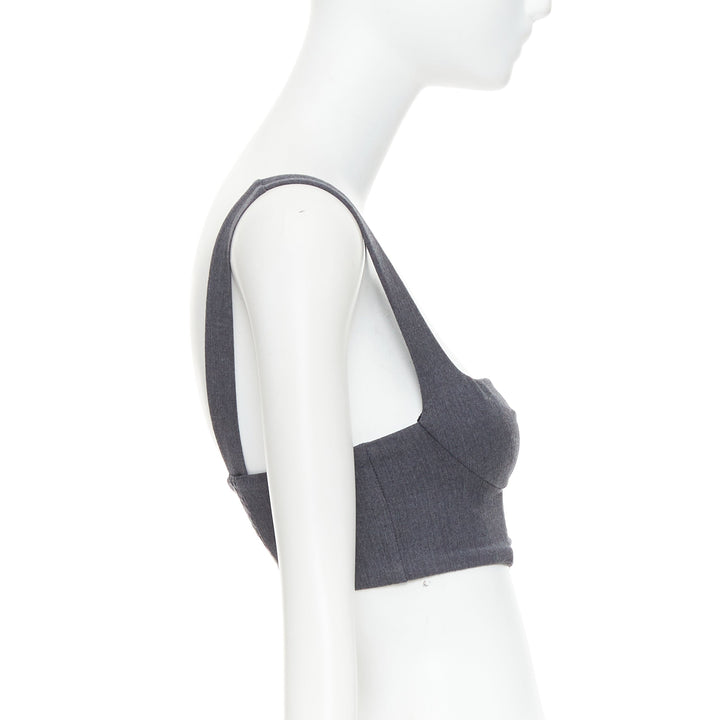 LA PERLA grey virgin wool gold studs cropped bustier top IT36B
