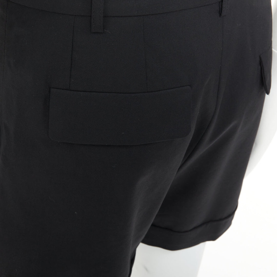RAF SIMONS 2009 black wool mid rise tailored turn up trouser shorts EU50 L