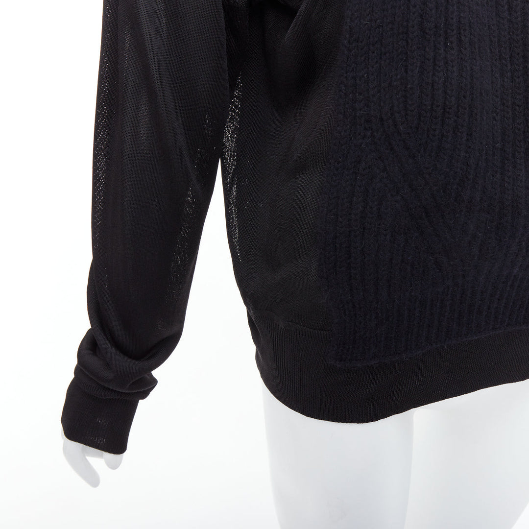 ALEXANDER WANG black wool blend cable knit sheer sleeve sweater S
