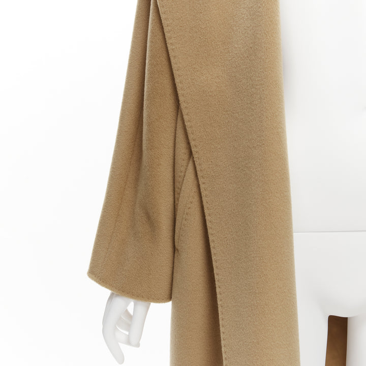 MAX MARA camel tan brown virgin wool cashmere wide collar wrap front coat IT38 S