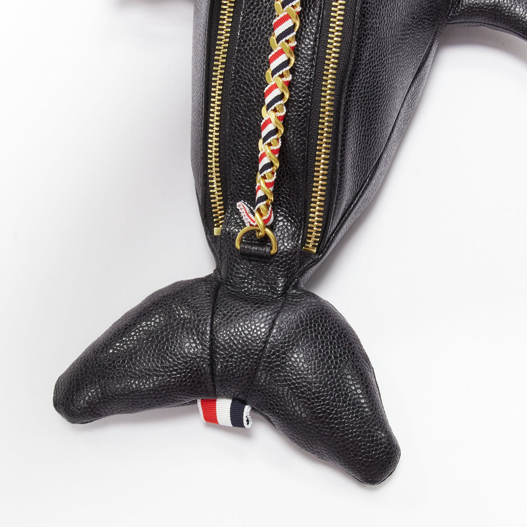 rare THOM BROWNE Mini Dolphin black pebbled leather crossbody bag