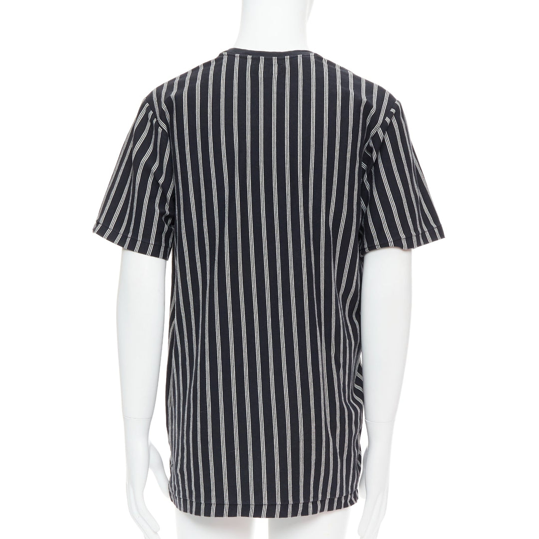 YOHJI YAMAMOTO black white vertical stripe asymmetric print tshirt M