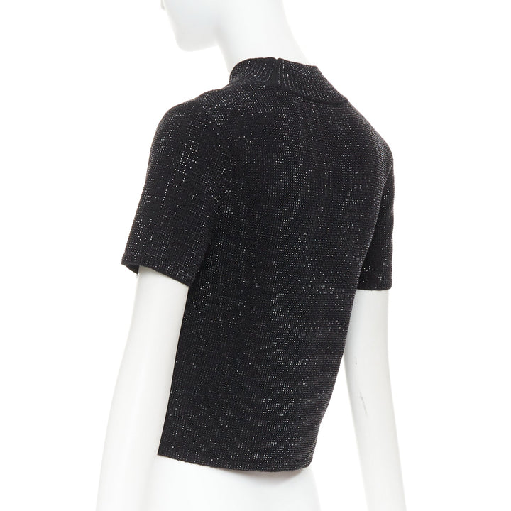 ALEXANDER WANG black Hotfix crystal double cashmere cropped sweater IT36 XXS