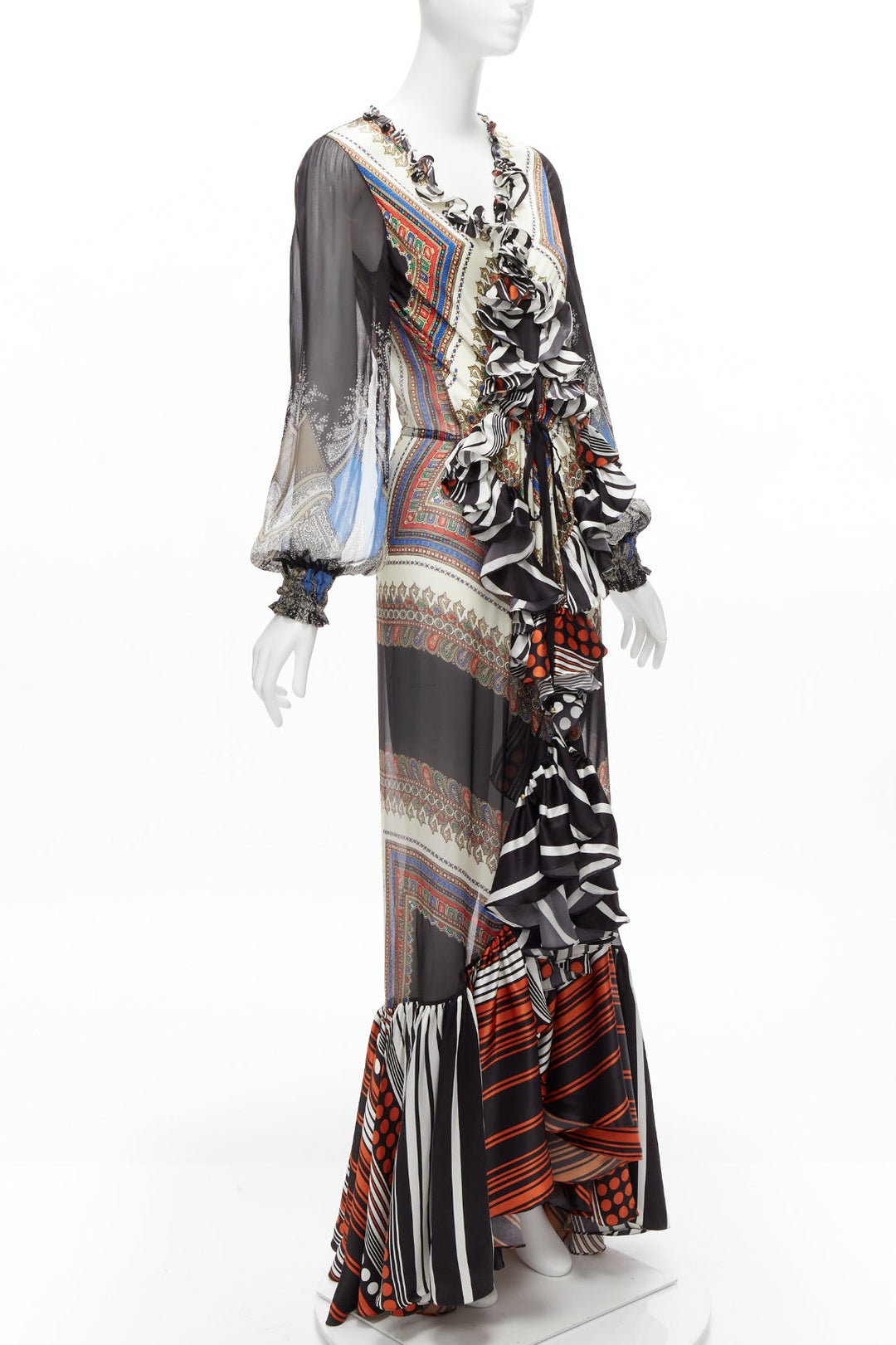 GIVENCHY RICCARDO TISCI 2013 Runway mixed bandana sheer ruffle gown dress FR38 M