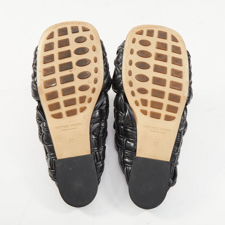 BOTTEGA VENETA The Board black woven leather crossover slide sandals EU37
