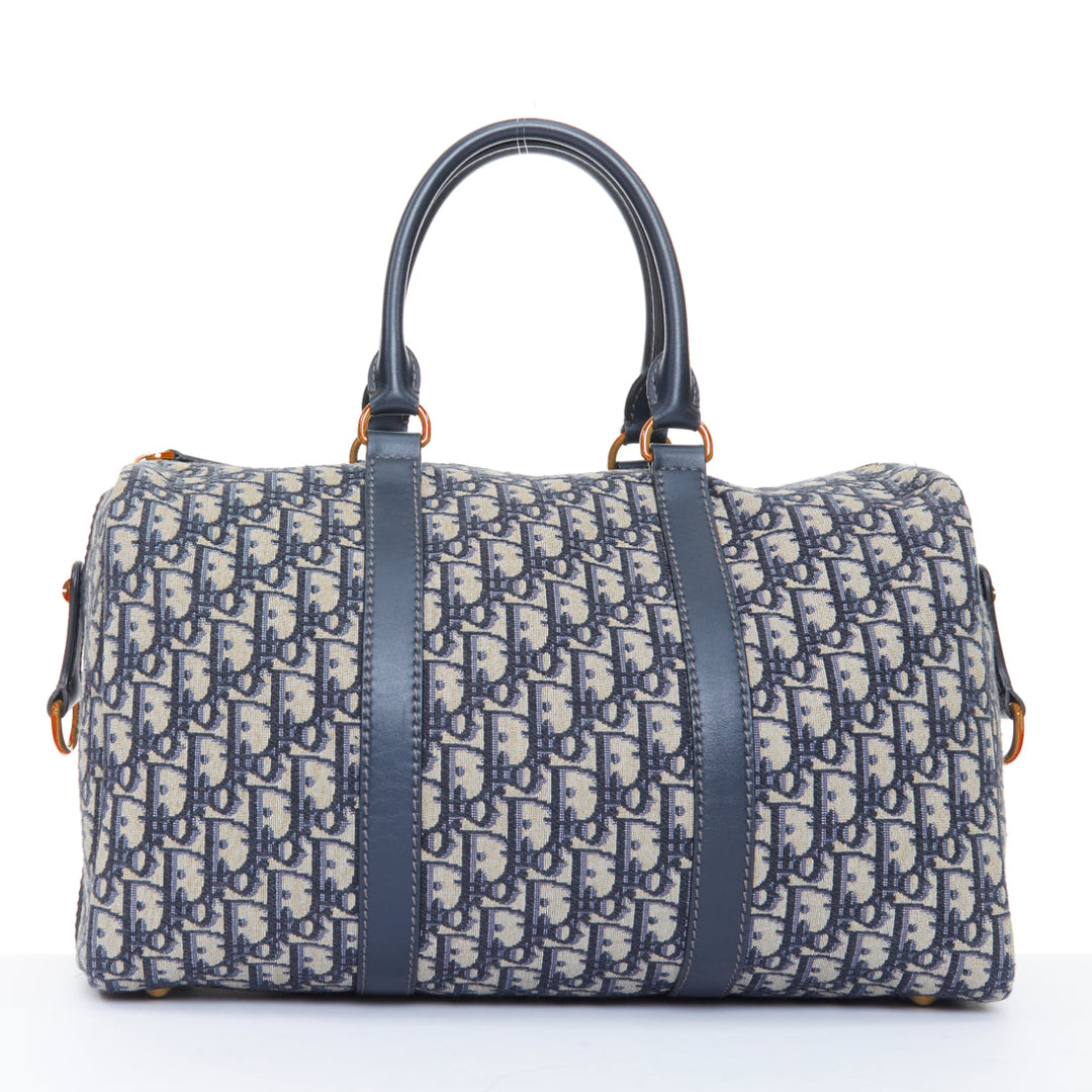 CHRISTIAN DIOR 2017 Boston 40 Oblique monogram canvas blue leather travel bag