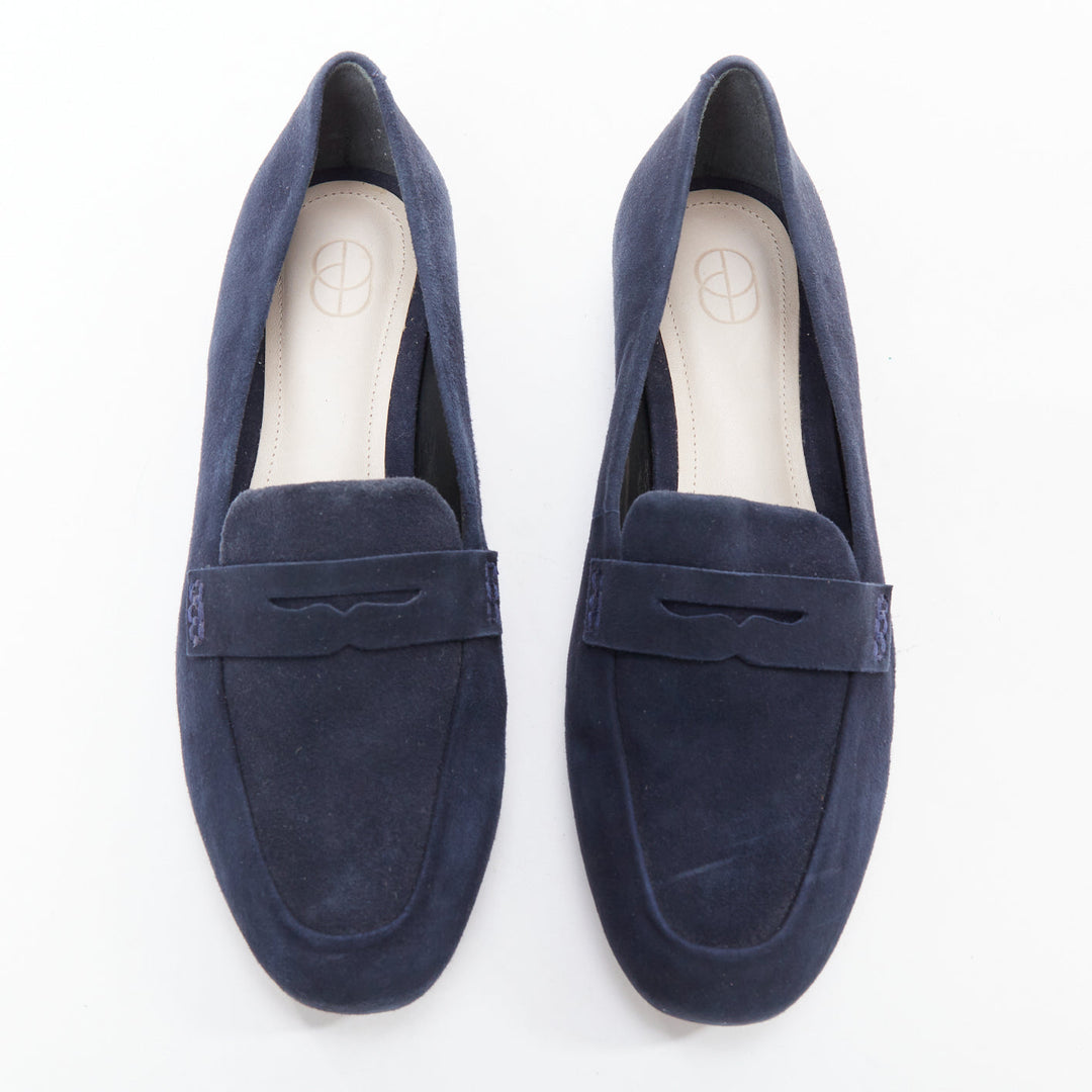 PORTE PAIRE navy suede leather classic minimal loafer flats EU36