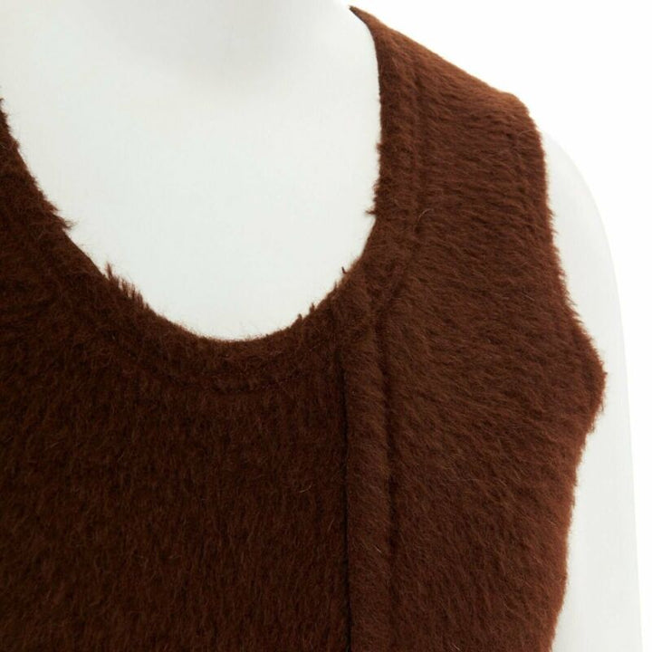 COMME DES GARCONS 1993 brown reversed seam fuzzy plush wool midi dress M