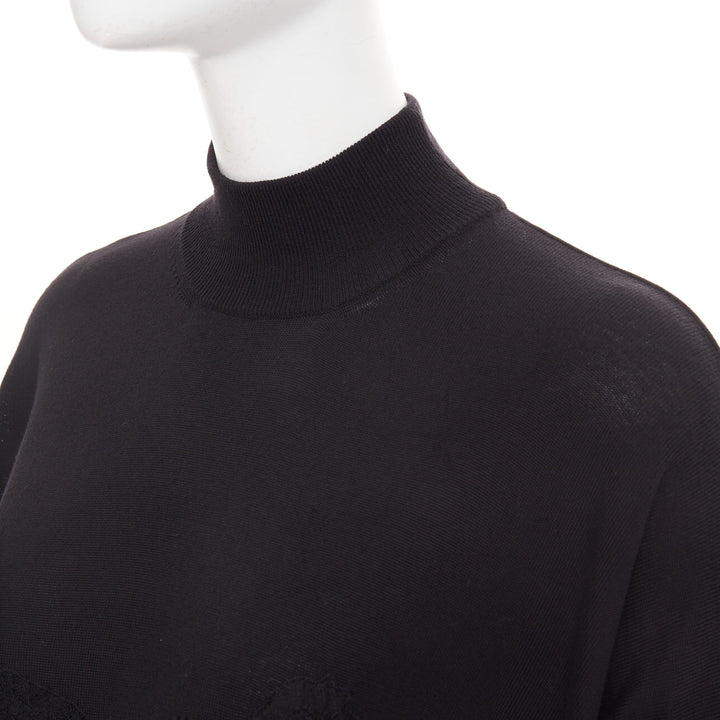 GIVENCHY black wool blend sequin lace embellished knit turtleneck tunic top M