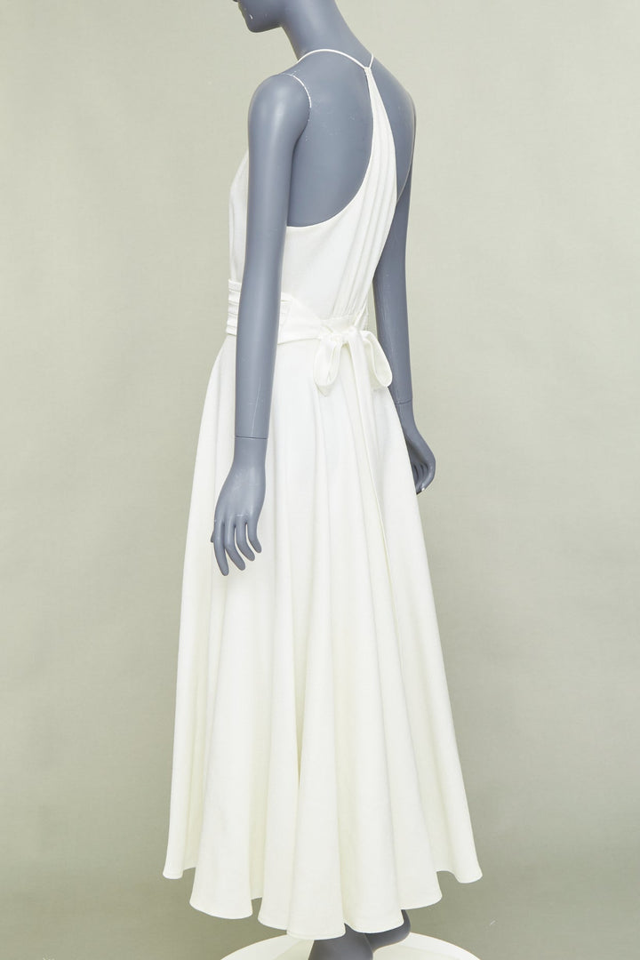 RACIL ivory crepe plunging V-neck halter ruched empire waist midi dress IT38 XS