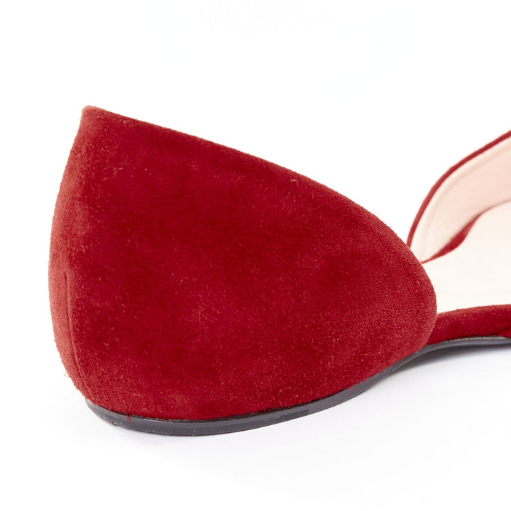 ROGER VIVIER red suede satin rosette d'orsay pointed comfort ballet flats EU37