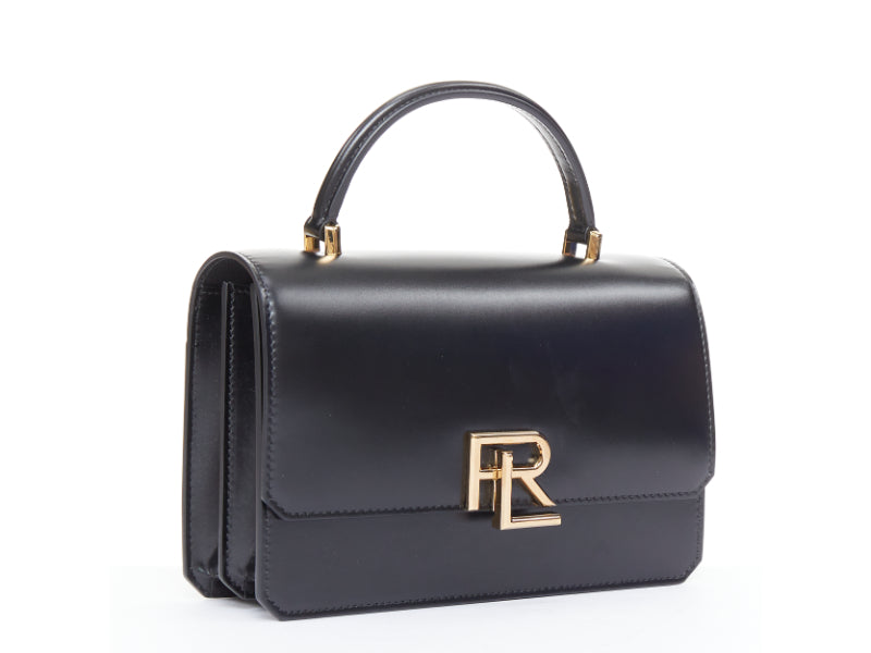 RALPH LAUREN Collection RL 888 black calfskin gold RL crossbody satchel bag