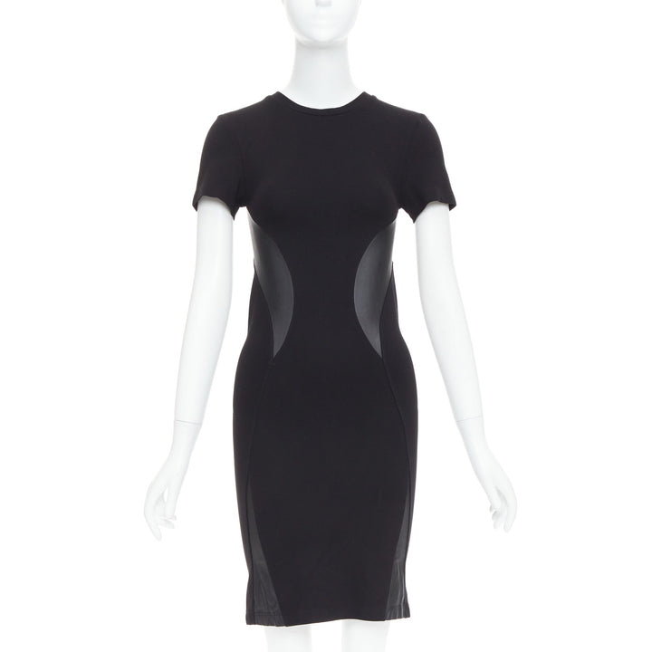 MCQ ALEXANDER MCQUEEN black leather panel fitted bodycon dress S