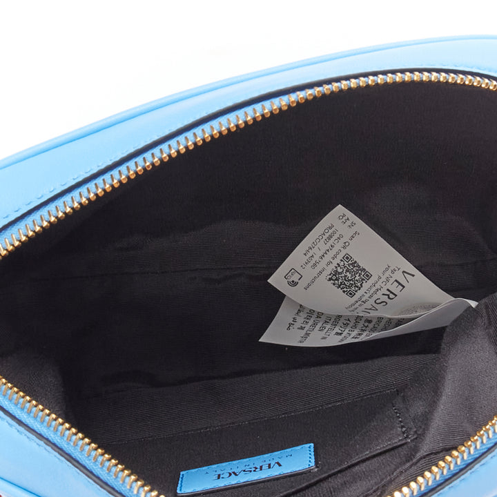 VERSACE blue lambskin leather quilted gold Medusa chain crossbody bag Small