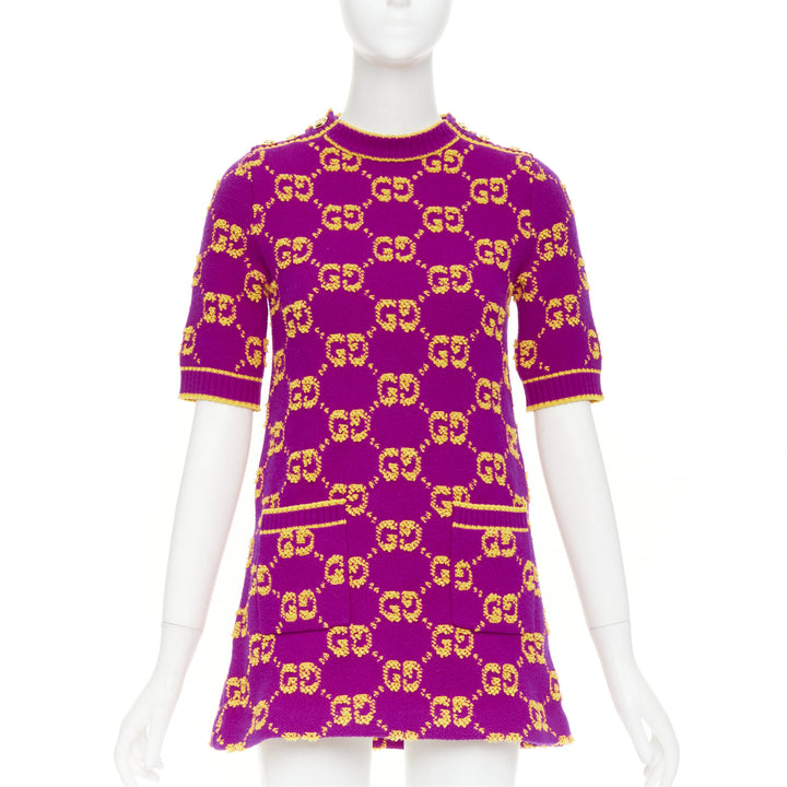 GUCCI 2022 GG Supreme purple yellow enlarged monogram jacquard mini dress IT40 S
