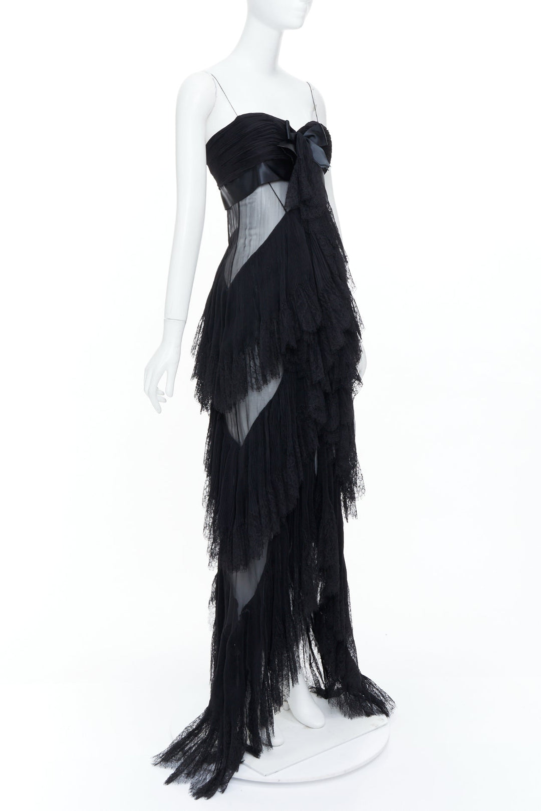 ALEXANDRE VAUTHIER COUTURE 2018 Runway black sheer lace tiered ruffle dress gown