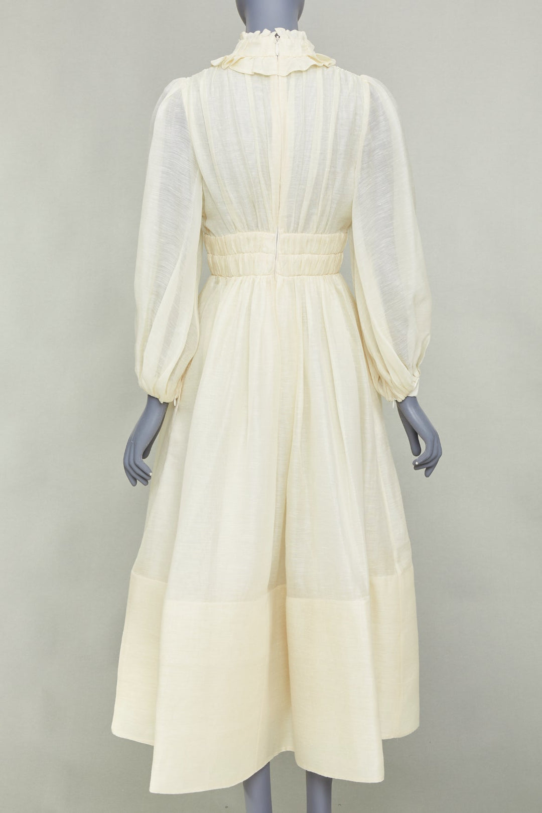 ZIMMERMANN 2021 Luminous ruffle trim cream linen silk midi dress Sz1 S