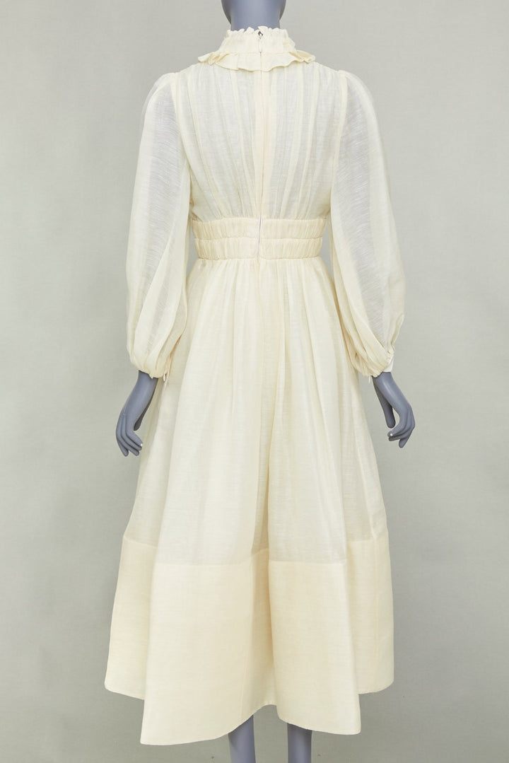 ZIMMERMANN 2021 Luminous ruffle trim cream linen silk midi dress Sz1 S
