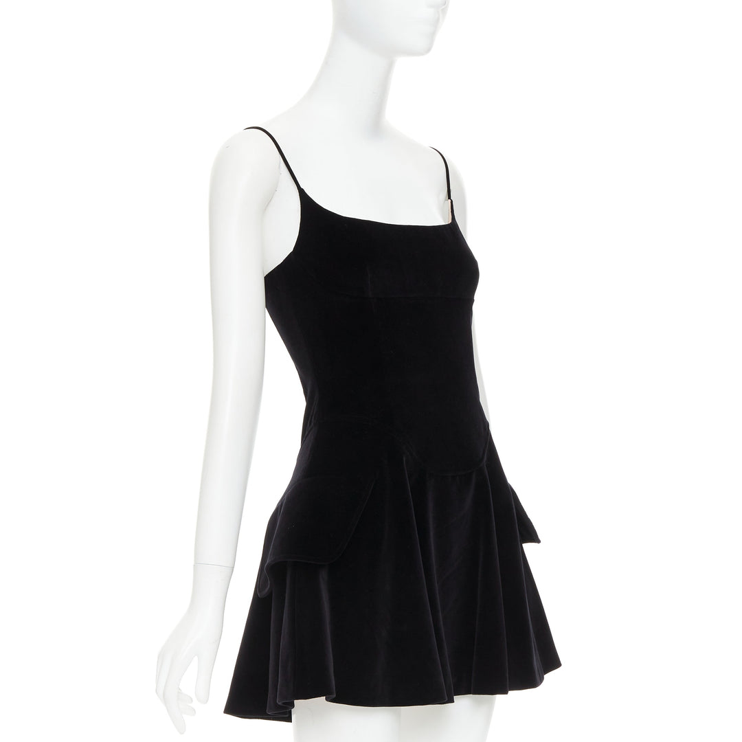 ALEXANDER WANG black cotton velvet corseted fit flared party dress US0 XS