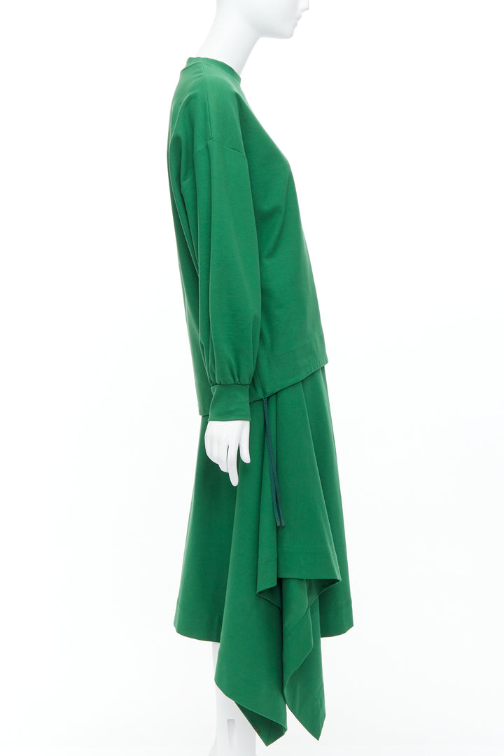 HYKE green cotton pullover sweater asymmetric hem skirt set JP2 M