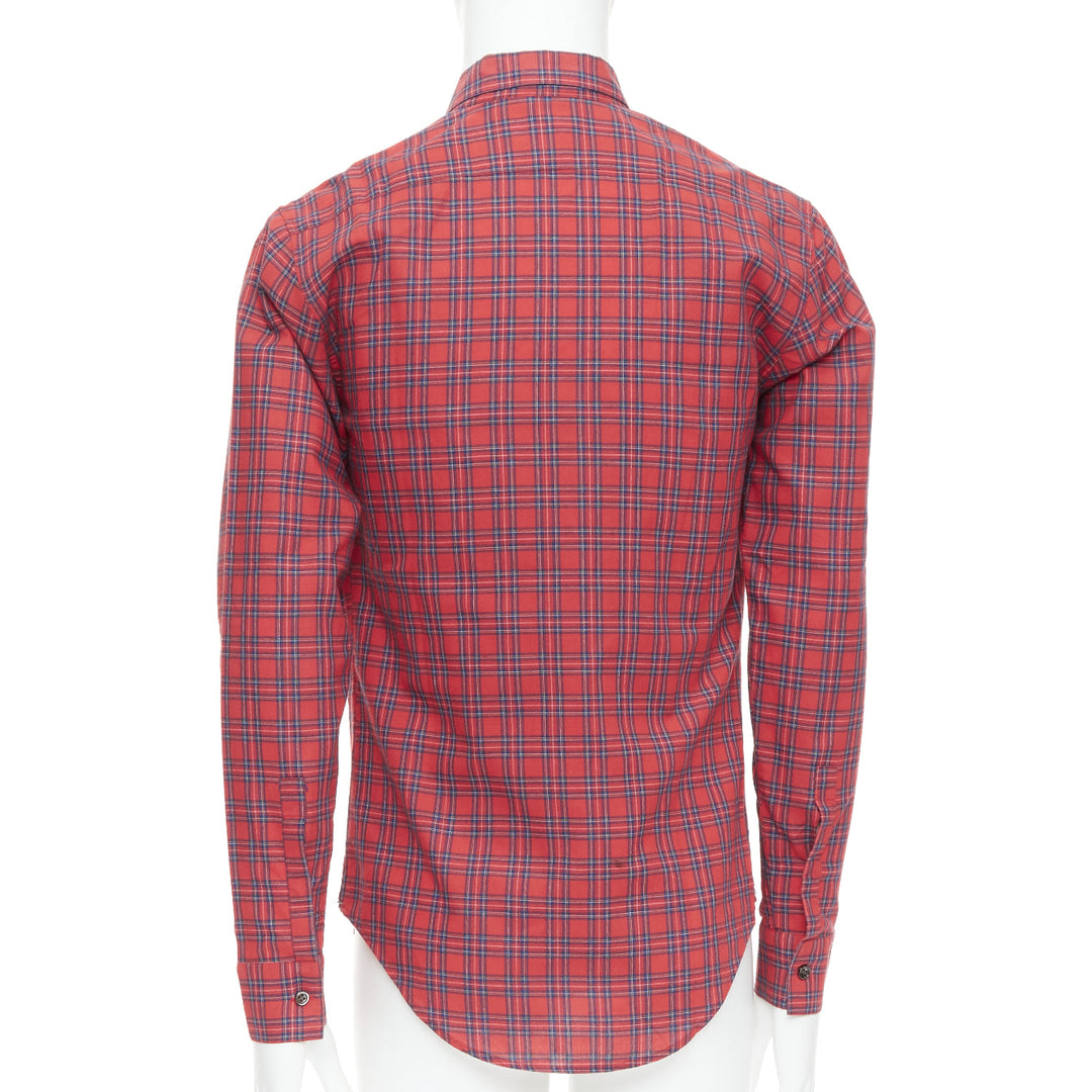 DIOR HOMME Hedi Slimane 2006 red plaid cotton slim fit shirt EU37 XS