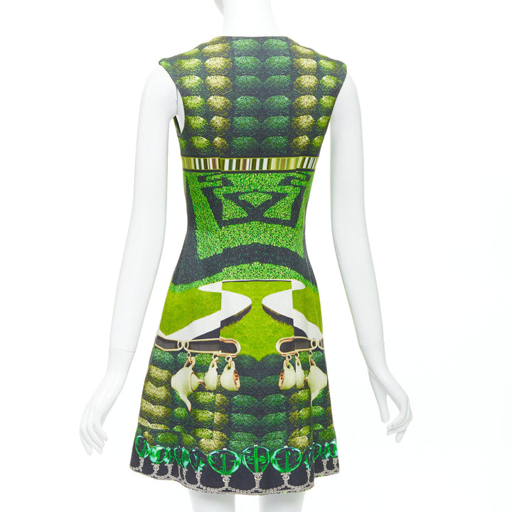 MARY KATRANTZOU 2012 Runway green heart garden party print shift dress UK10 M