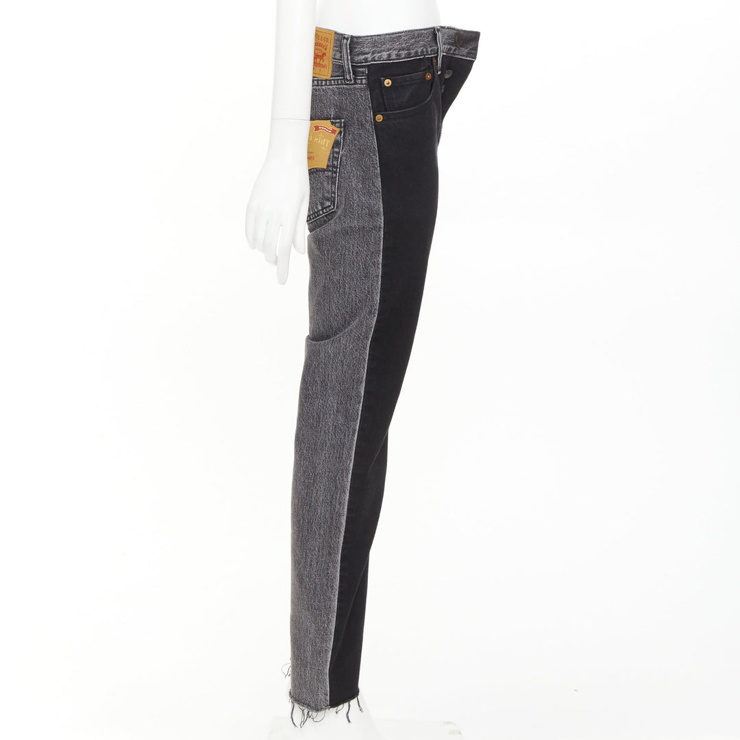 VETEMENTS LEVI'S 2018 black grey brown leather patchwork denim boot jeans 28"/34