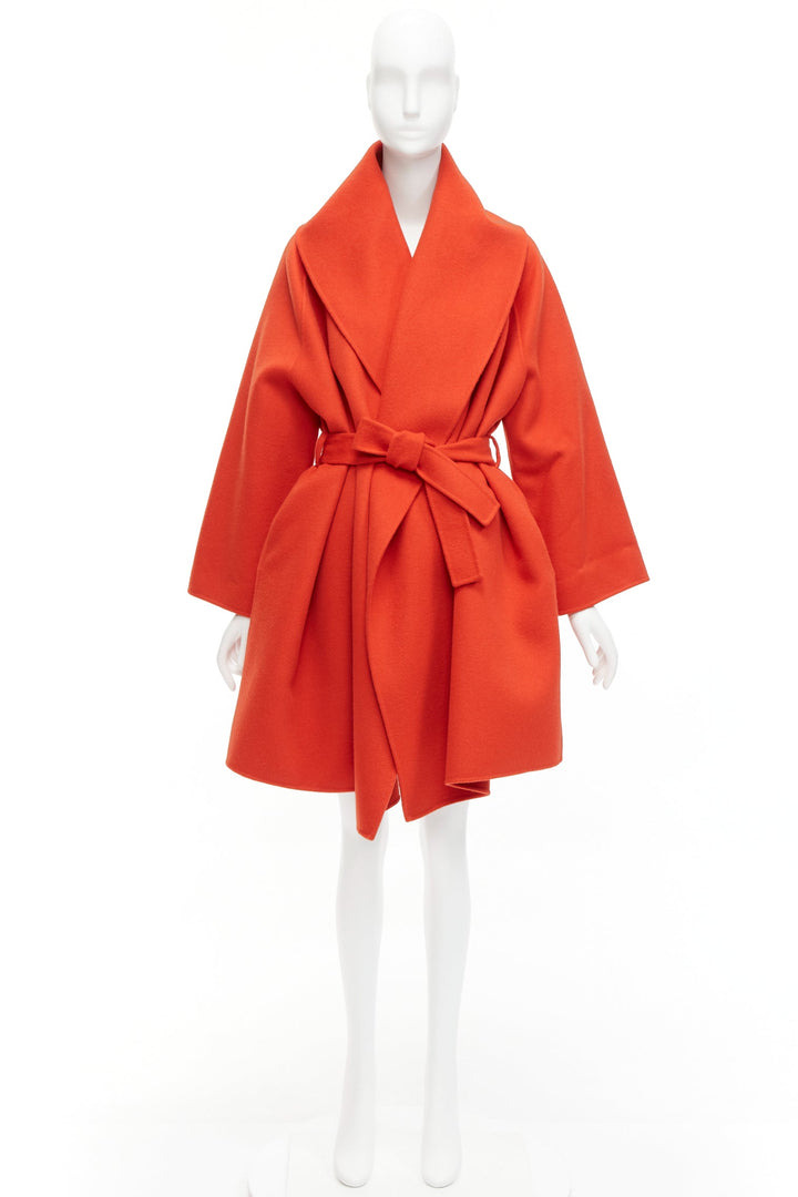 BOTTEGA VENETA red 100% double face cashmere shawl collar belted coat IT38 XS
