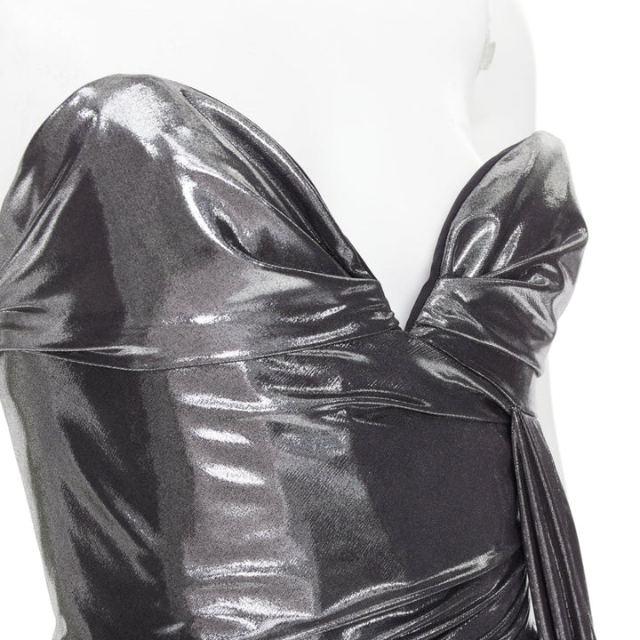 ALEXANDRE VAUTHIER AW2023 Runway silver liquid metal drape asymmetric mini dress
