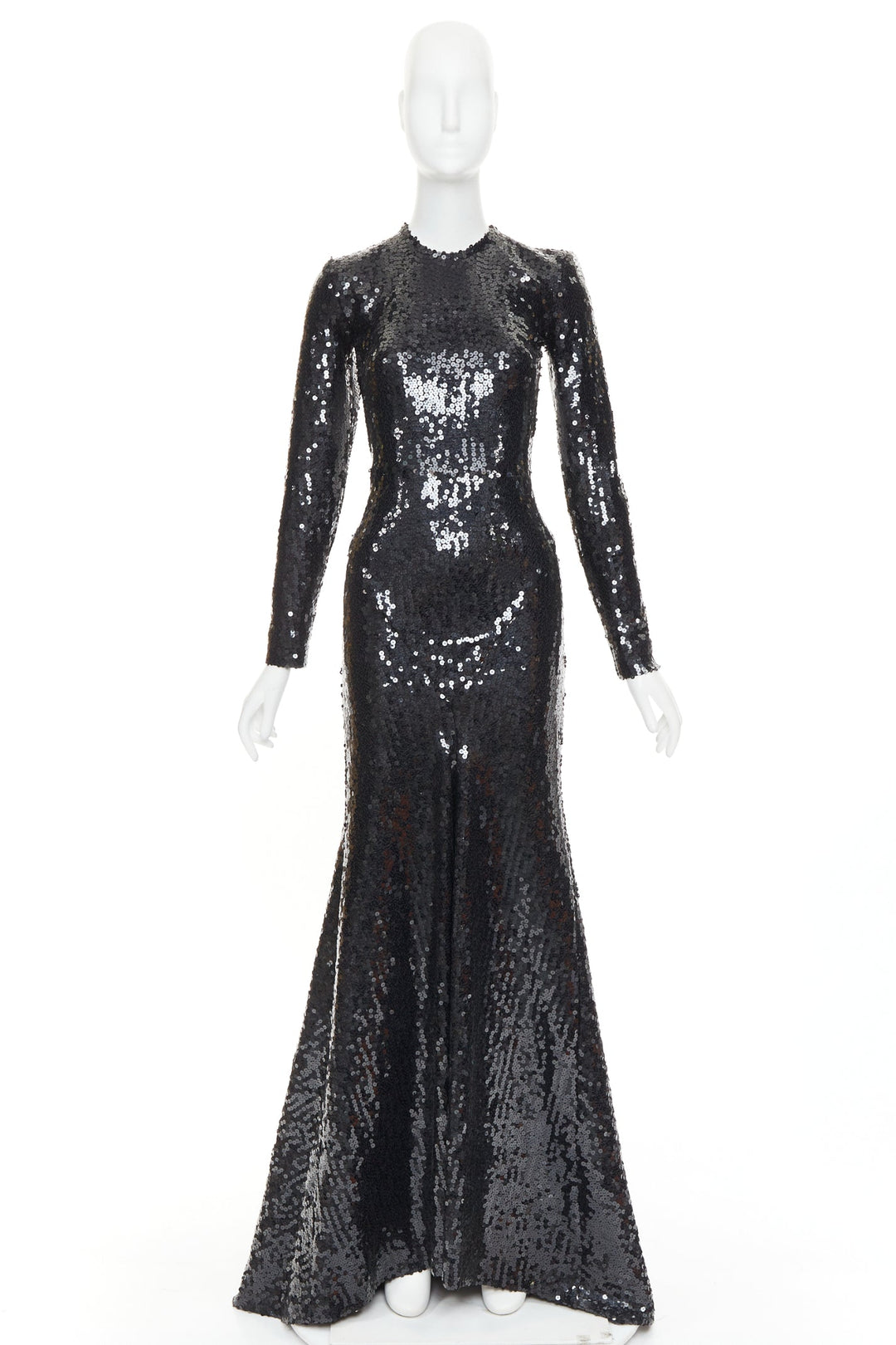 ALEXANDRE VAUTHIER black sequins long sleeve open back fishtail gown dress
