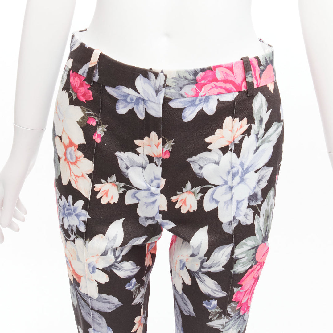 CELINE Phoebe Philo black floral print cotton twill tapered pants FR34 XS