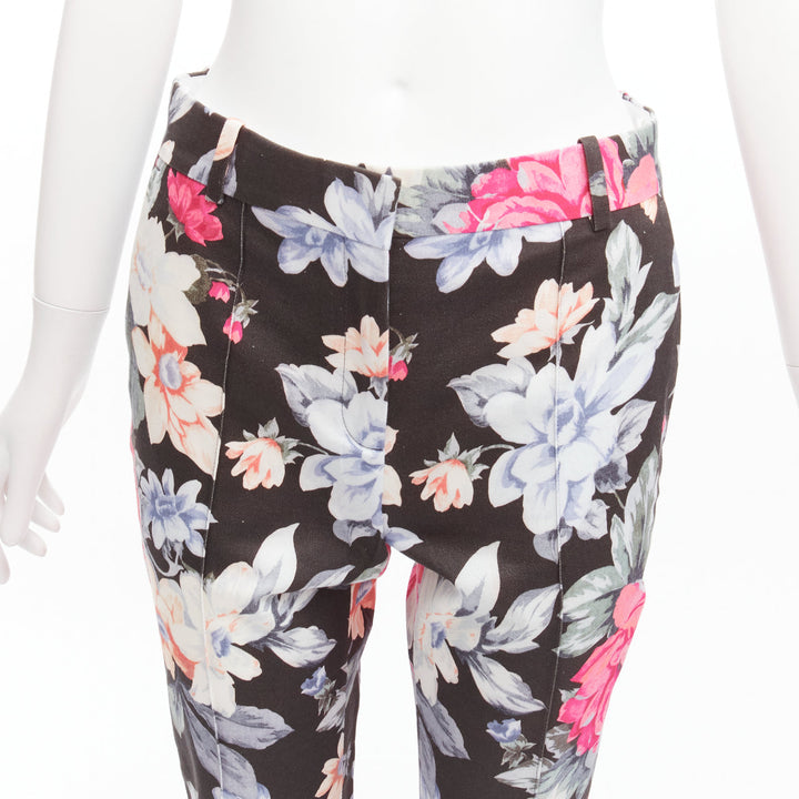 CELINE Phoebe Philo black floral print cotton twill tapered pants FR34 XS