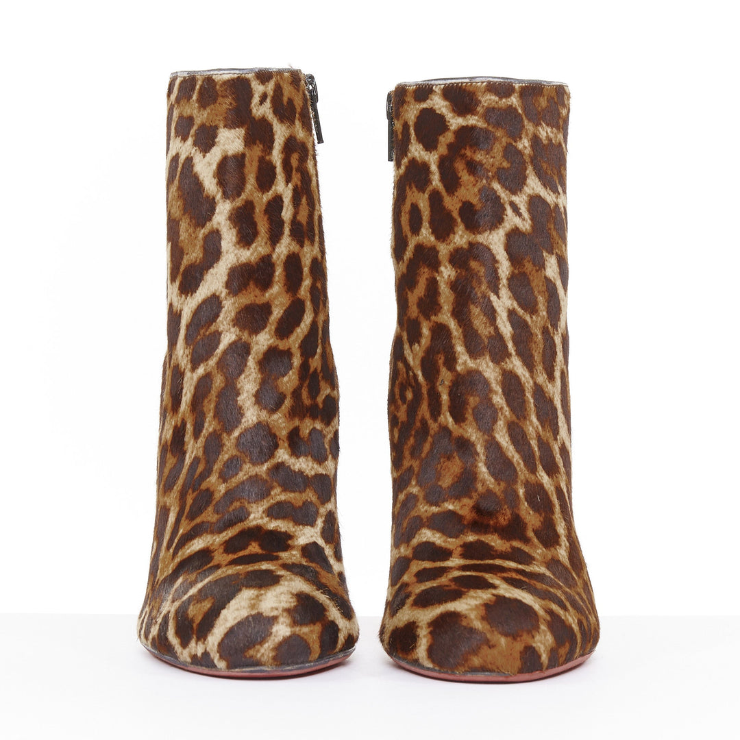CHRISTIAN LOUBOUTIN leopard print calf hair high stiletto heel ankle boots EU38